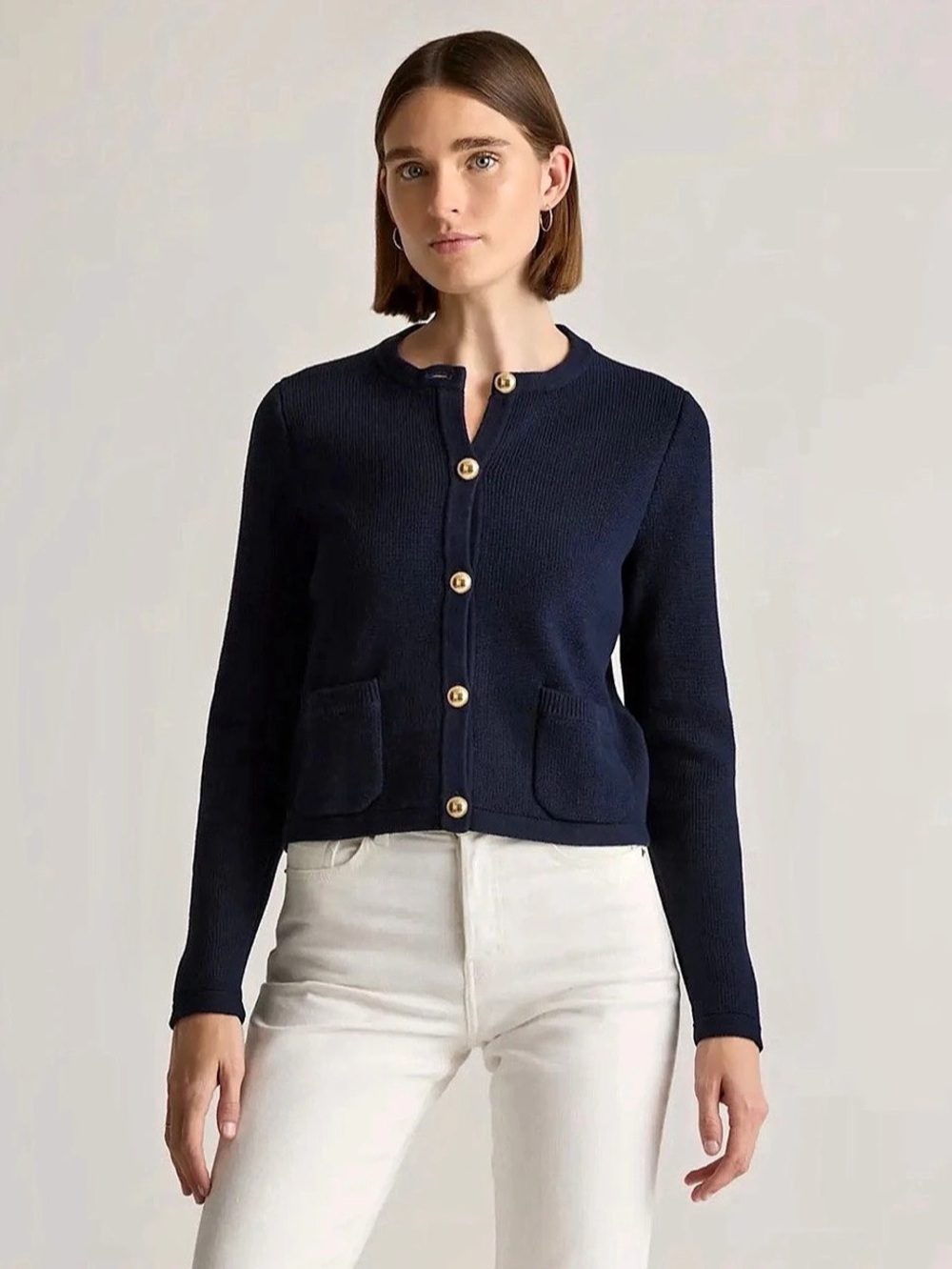 NWT Quince 100% Organic Cotton Sweater Jacket Blue Size Small